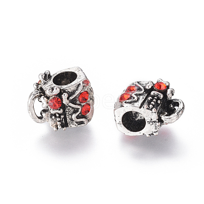 Antique Silver Tone Alloy Rhinestone European Beads RB-J558-08AS-A-1