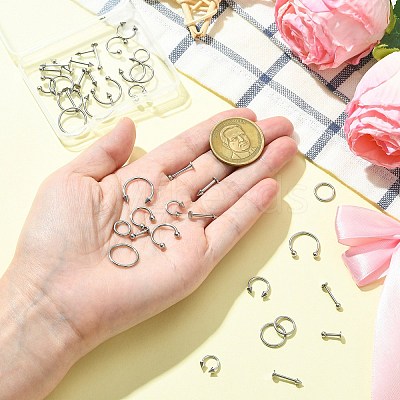 40Pcs 20 Styles 316L Surgical Stainless Steel & 316 Surgical Stainless Steel Hoop Nose Rings & Labrets AJEW-CJ0001-73-1