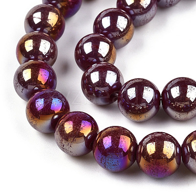 Electroplate Opaque Glass Beads Strands GLAA-T032-P10mm-AB05-1