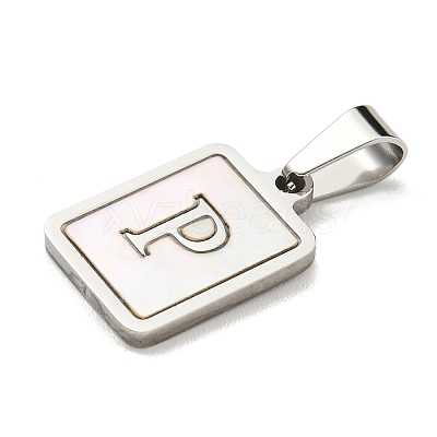 304 Stainless Steel Pave Natural White Shell Pendants STAS-S130-03P-P-1