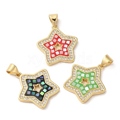 Star Rack Plating Brass Cubic Zirconia Pendants KK-K385-050G-1