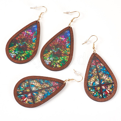 2Pairs 2 Colors Acrylic Dangle Earrings for Women EJEW-TA0001-53B-1