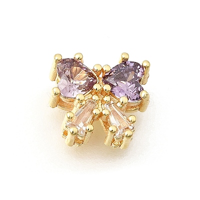 Bowknot Brass Micro Pave Cubic Zirconia Beads KK-Z156-20G-02-1