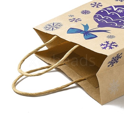 Christmas Theme Blue Printed Kraft Paper Tote Bags with Handles ABAG-B006-04A-1