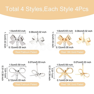 16Pcs 4 Styles Brass Stud Earring Findings KK-YW0002-95-1