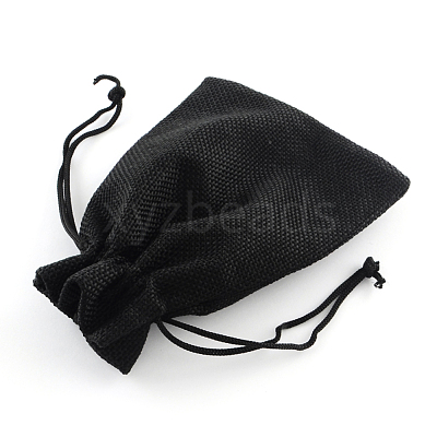 Polyester Imitation Burlap Packing Pouches Drawstring Bags ABAG-R005-9x7-09-1
