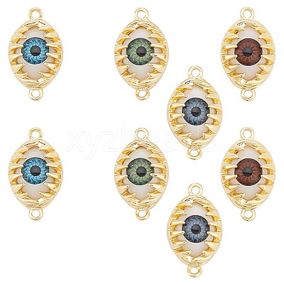 8pcs 4 colors Evil Eye Resin Brass Connector Charms Sets RESI-GA0001-21-1