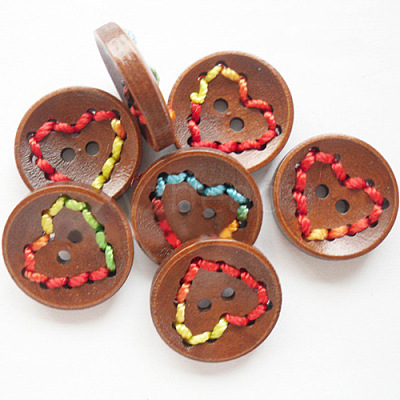 Round Painted 2-Hole Buttons with Colorful Thread NNA0Z33-1
