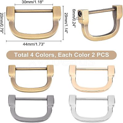 8Pcs 4 Colors Alloy D Rings FIND-WR0003-53B-1
