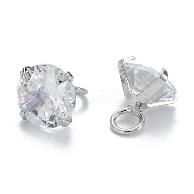 Brass Clear Cubic Zirconia Charms ZIRC-G170-11P-1
