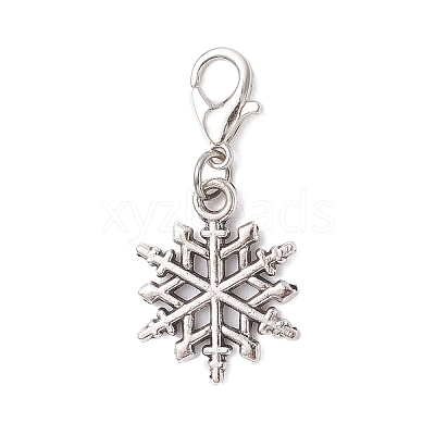 9Pcs Christmas Alloy Snowflake Pendant Decorations HJEW-JM04451-1