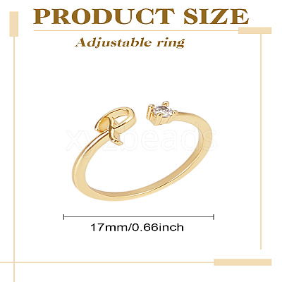 1Pc Letter Brass Rhinestone Open Cuff Rings for Women AJEW-LP0004-47P-G-1