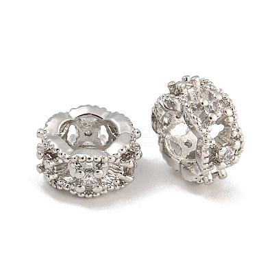 Brass Micro Pave Clear Cubic Zirconia European Beads KK-U030-24P-1