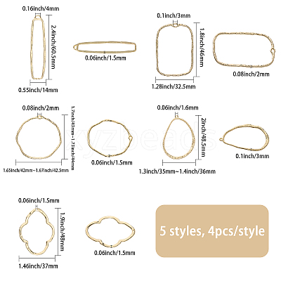 20Pcs 5 Styles Alloy Open Back Bezel Pendants PALLOY-CA0002-44-1
