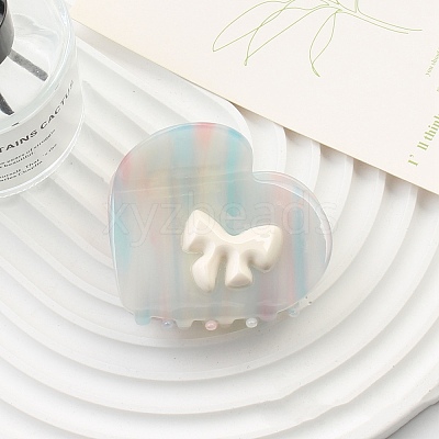 Heart with Bowknot Cellulose Acetate(Resin) Claw Hair Clips PW-WG50019-03-1