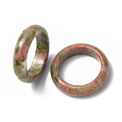 Natural Unakite Plain Band Ring RJEW-P044-01A-05-1