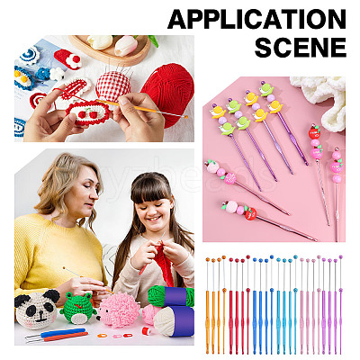 24Pcs 24 Colors 201 Stainless Steel & Alloy Beadable Crochet Hooks FIND-AR0006-91-1