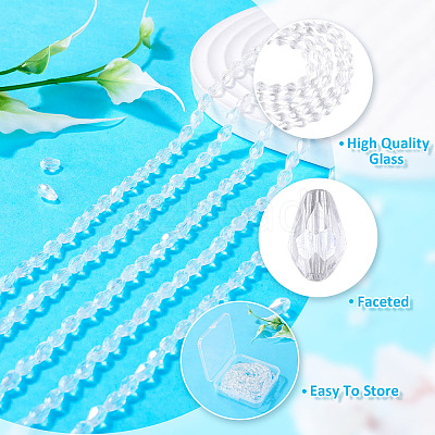 5 Strands Transparent Teardrop Glass Beads Strands GLAA-TA0004-21A-1