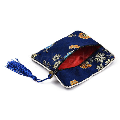 Chinese Brocade Tassel Zipper Jewelry Bag Gift Pouch ABAG-F005-08-1