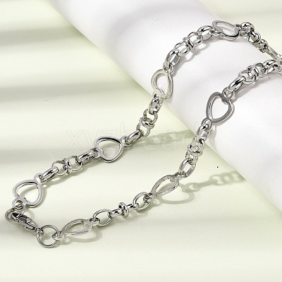 304 Stainless Steel Heart Link Chain Bracelet & Necklace Jewelry Sets SJEW-L199-08P-1