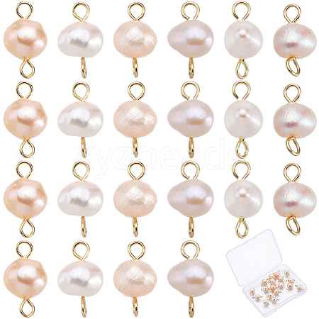 Natural Cultured Freshwater Pearl Potato Connector Charms PALLOY-SC00009-1