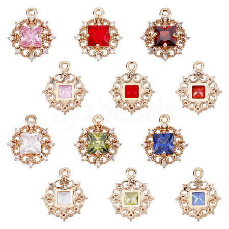 12Pcs 6 Color Rack Plating Brass Micro Pave Clear Cubic Zirconia Pendants KK-GA0001-08-RS-1