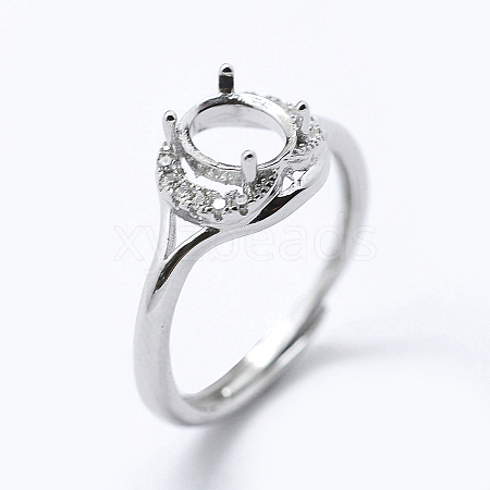 Anti-Tarnish Rhodium Plated 925 Sterling Silver Finger Ring Components STER-G027-15P-1