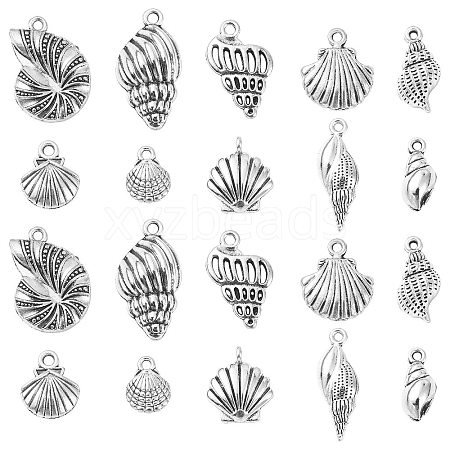 100Pcs 10 Styles Tibetan Style Alloy Whelk/Conch Shell Pendants TIBEP-CJ0001-61-1