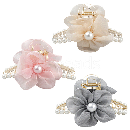3Pcs 3 Colors PS Plastic & Polyester & Iron Claw Hair Clips for Women Girls Thick Hair PHAR-GO0001-04-1