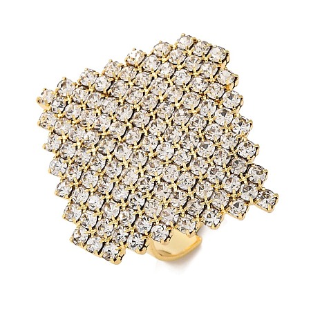 Rack Plating Rhombus Brass Cubic Zirconia Adjustable Rings for Women RJEW-S242-13G-1