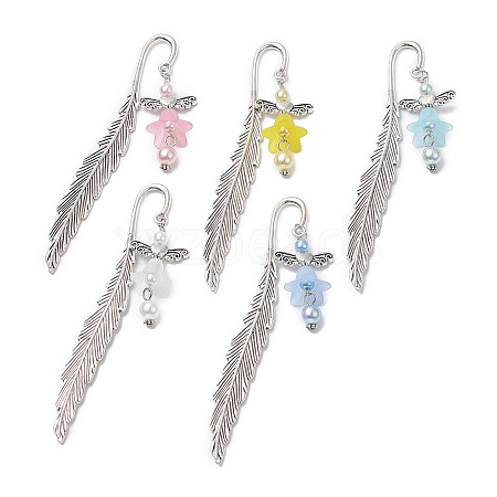 Acrylic Flower Angel Bookmark with Imitation Pearl AJEW-JK00225-1