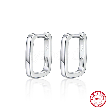 Anti-Tarnish Rectangle Rhodium Plated 925 Sterling Silver Hoop Earrings IL6021-4-1