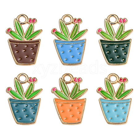 6Pcs 6 Colors Alloy Enamel Pendants ENAM-YW0002-47-1