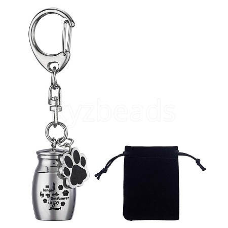 Pet Urn Keychain Personalized Paw Print Urn Pendant Pet Cremation Jewelry Stainless Steel Paw Print Dog Keepsake Cat Dog Urn with Storage Bag JX364A-1