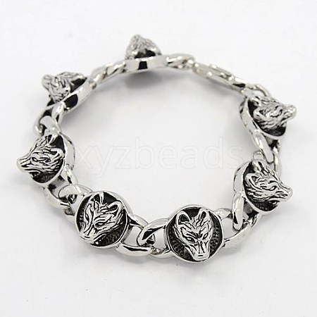 Fashionable Retro Jewelry 304 Stainless Steel Wolf Bracelets for Men BJEW-L045-47-1