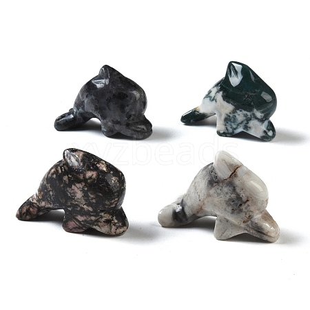 Natural Mixed Gemstone Carved Dolphin Figurines DJEW-M015-09-1