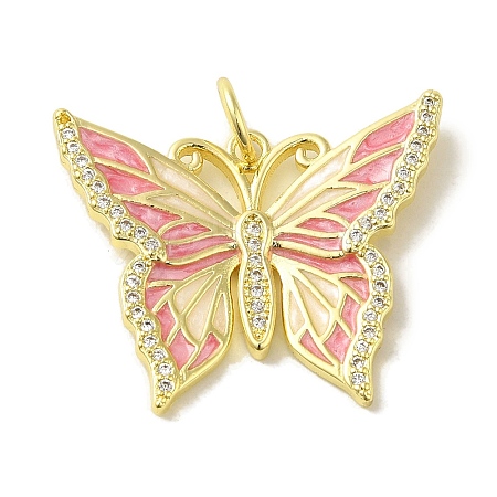 Butterfly Brass Enamel Micro Pave Cubic Zirconia Pendants KK-Z042-02G-01-1