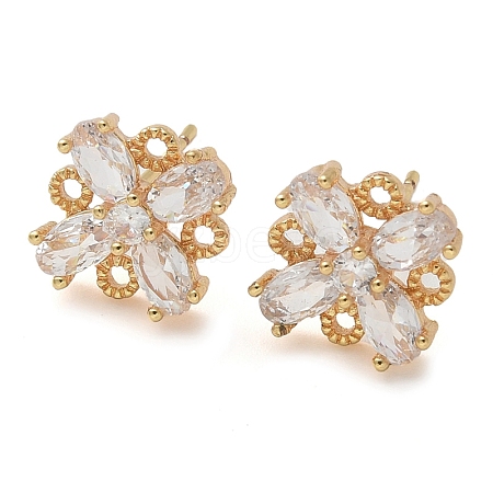 Rack Plating Flower Brass Cubic Zirconia Stud Earrings EJEW-M090-13G-01-1