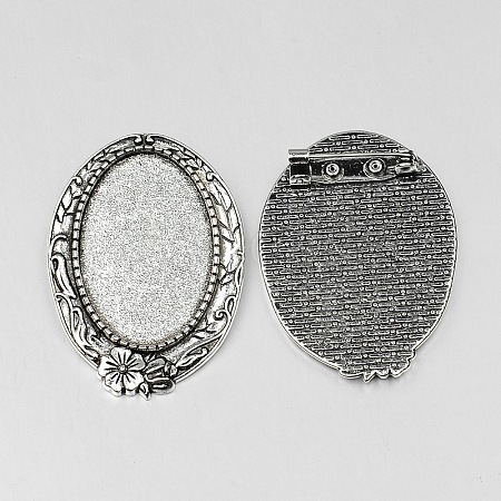 Vintage Tibetan Style Alloy Brooch Cabochon Bezel Settings X-PALLOY-O037-33AS-1