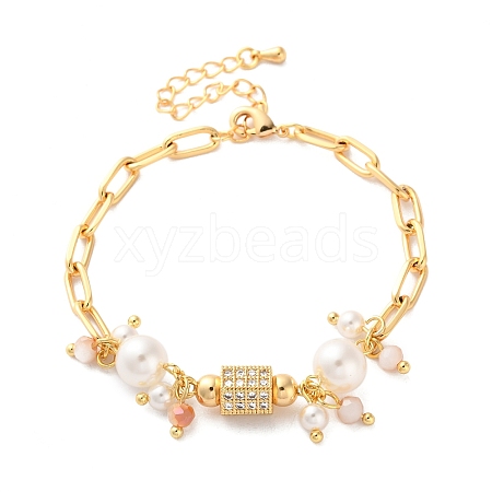 Brass Micro Pave Cubic Zirconia Charm Bracelets BJEW-P342-13G-1