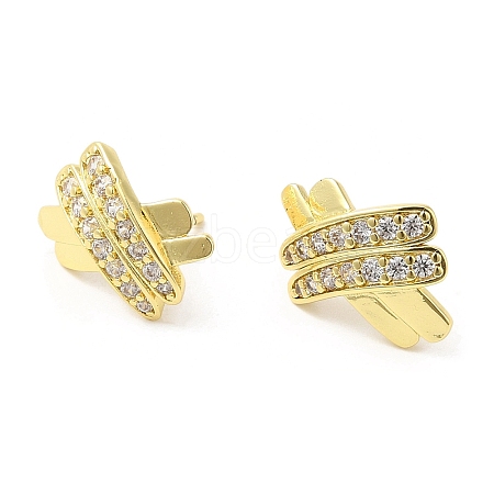 Rack Plating Brass Pave Cubic Zirconia Criss Cross Stud Earrings for Women EJEW-D059-28G-1