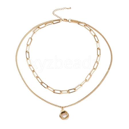 PVD Vacuum Plating 304 Stainless Steel Double Chains Multi Layered Necklace with Rings Charm for Women STAS-E155-15G-1