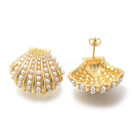 Rack Plating Shell Shape Brass Stud Earrings EJEW-H016-04G-1