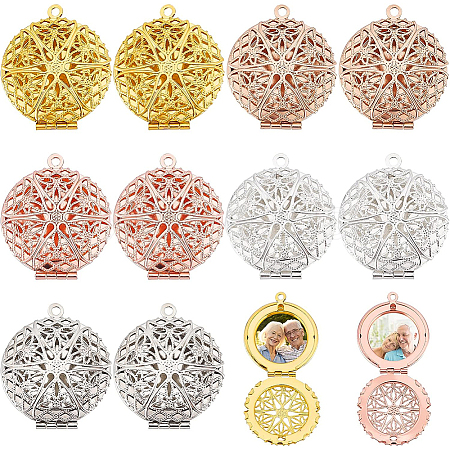 BENECREAT 10Pcs 5 Colors Brass Diffuser Locket Pendants KK-BC0008-30-1