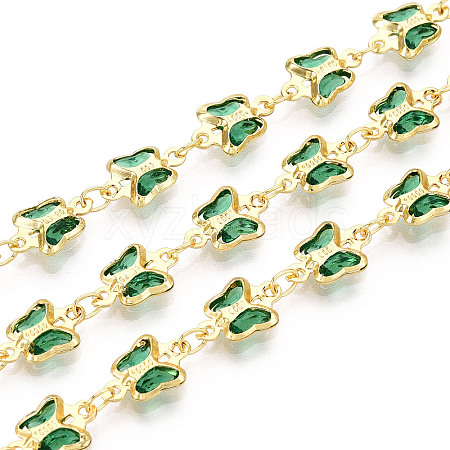 Brass Glass Butterfly Charm Link Chains CHC-T018-11E-G-1