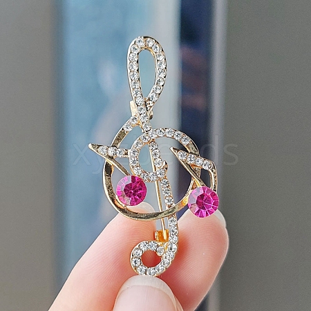 Alloy and Glass Rhinestone Musical Note Brooch PW-WG3A58A-06-1