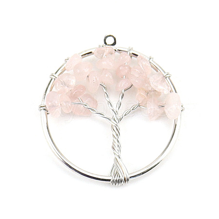 Natural Rose Quartz Tree fo Life Pendants WG82707-03-1