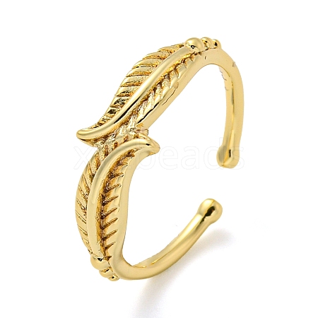 Rack Plating Brass Leaf Open Cuff Rings for Women RJEW-C081-06G-1