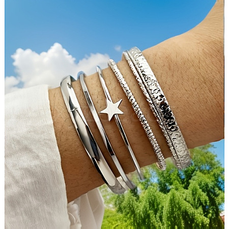 6Pcs Alloy Bangles for Women FS-WG33CDB-10-1