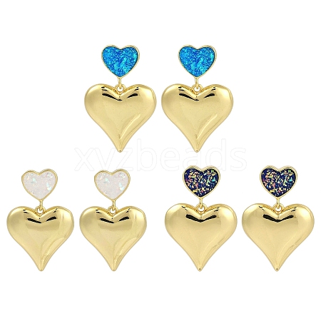 Rack Plating Heart Brass Dangle Stud Earrings EJEW-P277-12G-1